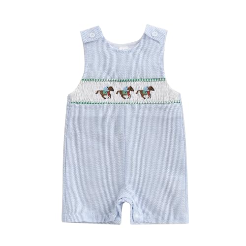 Toddler Western Baby Boy Clothes Horse Riding Embroidery Smocked Jumpsuit Sleeveless Romper Spring Summer Outfit
