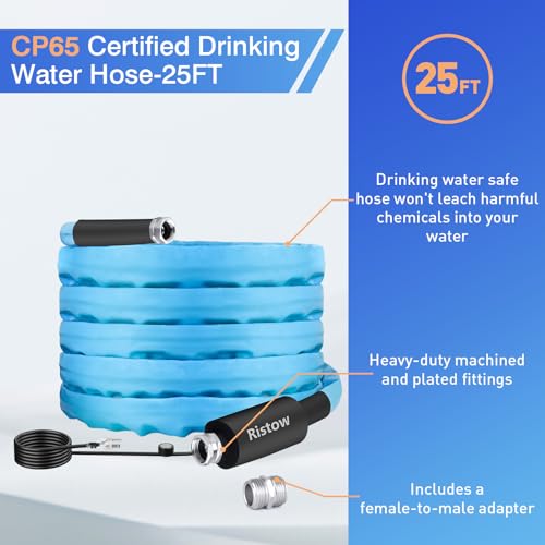 Image of 25FT Heated Drinking Water Hose for RV, Features Water Line Freeze Protection Down to -40F /-40C & Energy-Saving Thermostat, Electrically Heated Hose for RV, Garden, Boat