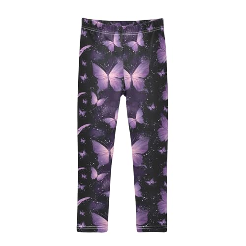 Girls' Athletic Leggings Ankle Length Yoga Dance Pants Kids Teen 4T Purple Butterfly