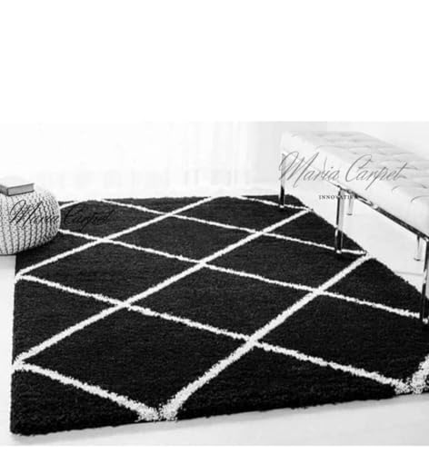 Image of Shaggy Floor Carpets for Living Room, Elegant Bed Side Runner, Modern Carpets for Bedroom, Pooja Room,Sofa Area Office Carpet,(9x12 Feet, Black Box)