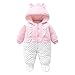 Bébé Filles Combinaison de Neige Barboteuse Hiver Grenouillères Coton Détachable à Capuche Manche Longue Rose Vêtement Cadeau 9-12 Mois
