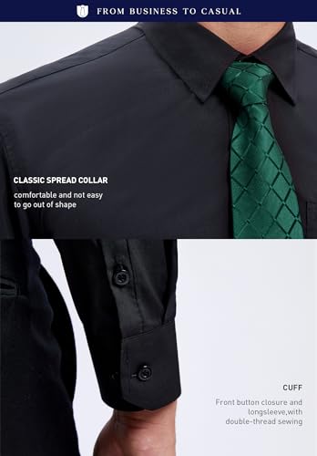 Image of HISDERN Mens Dress Shirt with Tie Pocket Square Set Classic Button Down Shirt Matching Tie Long Sleeve Shirts