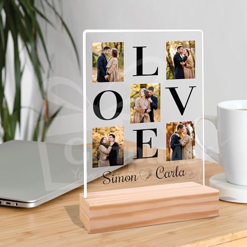 Image of Giftplease Customized Photo And Text Frame With Wooden Stand | Personalised Printed Photo Frame | Gift | Birthday | Anniversary (Transparent, 5MM, 6 * 8 Inches), Tabletop
