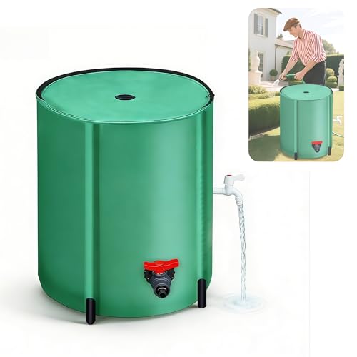 Seau à Pluie, 200L Récupérateur D'eau de Pluie Pliable Réservoir Eau Portable avec Couvercle Sortie D'eau Filtre à Mailles et 2 Robinets Reservoir Eau...