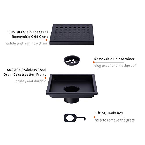 Orhemus Square Shower Floor Drain With Removable Cover Grid Grate 6 Inch Long thumb #5