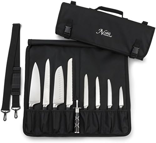 Chef Knife Bag (8+ Slots) is Padded and Holds 8 Knives PLUS Your Meat Cleaver, Knife Steel, 4 Utensils, and a Zipped Pouch for Tools! Durable Knife Carrier also Includes a Name Card Holder. (Bag Only)