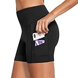 BALEAF Women's 5' Workout Spandes Biker Shorts High Waist Compression Yoga Shorts 4 Pockets Volleyball Athletic Running Shorts Black Size S