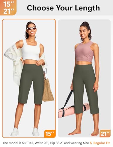 Image of ISEEGZ 15 inch / 18 inch / 21 inch / 25 inch Capri Pants for Women High Waist with Pockets Women's Capris Workout Yoga Pants Loose Straight Leg