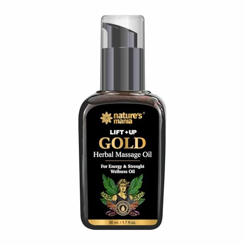 Image of Nature Mania Lift-Up Gold Oil for Men | Ayurvedic Body Massage Oil with Ashwagandha, Satawar, Loung & Musli | 50ml