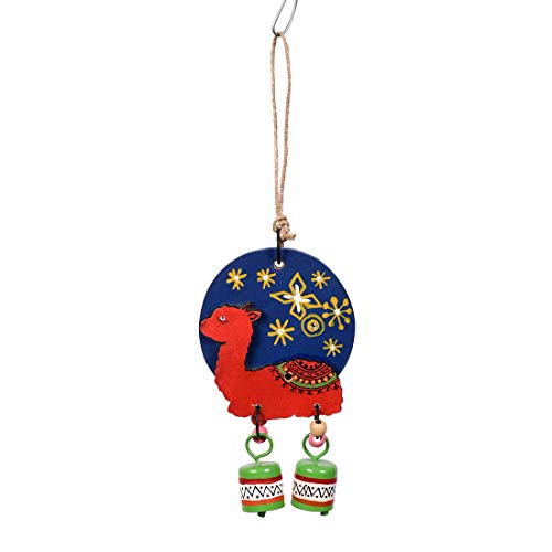Image of Aakriti Art Creations Red Alpaka Wind Chime with 2 Metal Bells | Handmade Modern Art Wooden & Metal Wind Chime | Outdoor & Indoor Decorative Wind Chimes for Balcony, Garden, Living Room & Gifting