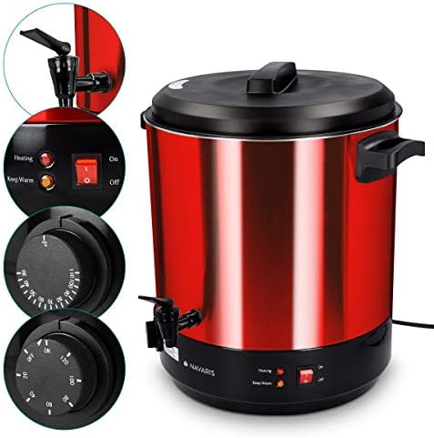 Bild 2 - Navaris Glühweinkocher Einkochautomat - 27L Einkochtopf zum Einkochen - Glühweintopf Punschkocher mit Timer - Einmachtopf Einkocher Einweckautomat - Mit Zapfhahn - Rot
