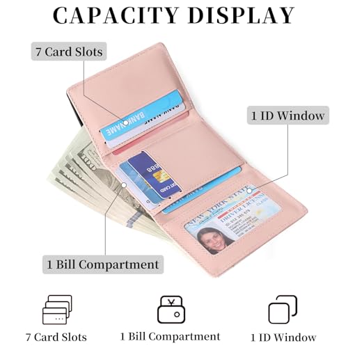 Image of RNIEGA Small Wallets for Women Trifold Vegan Leather Wallet RFID Blocking Card Holders with ID Window