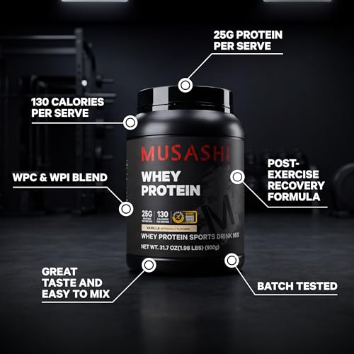 Image of Musashi Whey Protein Powder, Vanilla, 2kg (4.4 lb), WPC & WPI Blend, 25g Protein, 130 Calories per Serving