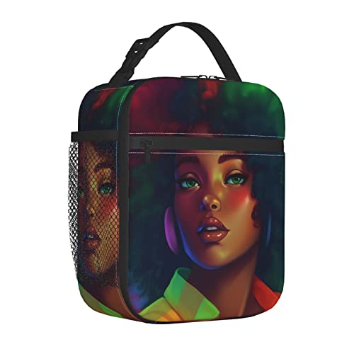 FYCFSLMY Traditional African Black Women Outdoor Insulated Lunchbox Reusable Picnic Cooler Bag For Women Men Work Travel Office