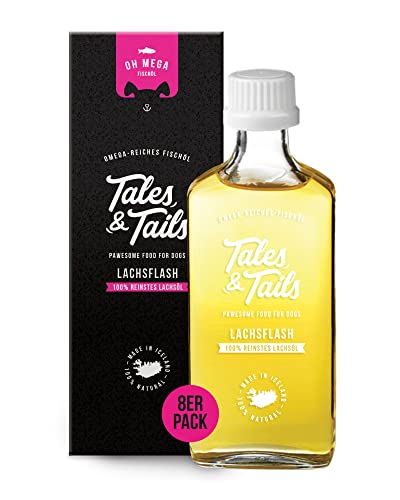 Tales & Tails Lachsöl mit Omega 3 für Hunde - Lachsflash | Ohne Künstliche Zusätze | Lachsöl für Hundefutter | 8X 240ml