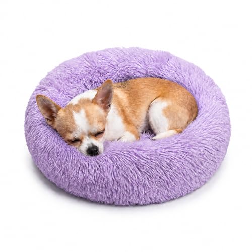 Morbido lettino per cani viola extra piccolo, lavabile, calmante per cani di piccola taglia, 38,1 cm, morbido lettino per animali domestici di piccola taglia, anti ansia, rotondo, adatto fino a 2,3 kg