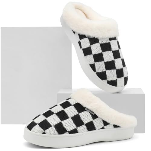UBFEN Womens Slippers Classic Plaid Winter Warm with Memory Foam Fluffy House Shoes Platform Indoor Bedroom4