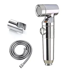 ZAP Ultra ZX1034 Health Faucet Handheld Toilet Jet Spray with 1.5 m Stainless Steel Tube and Wall Hook-Chrome Finish Bidet with Hose and Holder/Clutch Set (Chrome)