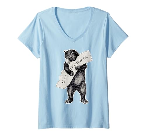 Womens California Love Tshirt Art-Retro Cali Bear Hug California V-Neck T-Shirt