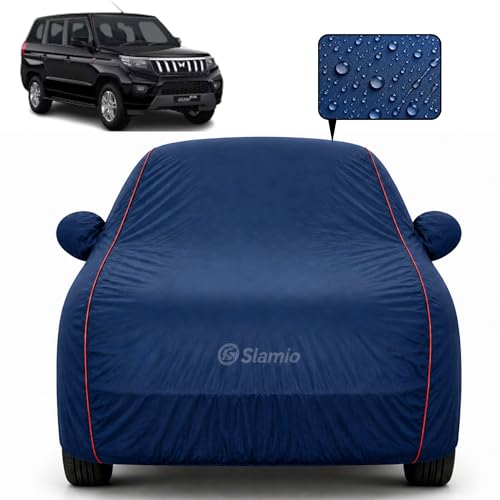 Image of Premium 100% Waterproof Car Cover for Mahindra Bolero 2011-2026 Models | All-Weather, UV & Dust Protection | Heavy-Duty 3-Layer Fabric | Custom Fit with Mirror & Antenna Pockets | Navy Blue