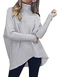 Caracilia Womens Turtleneck Long Sleeve Asymmetric Hem Chunky Knit Pullover Sweater Tops C8A7-hui-S...