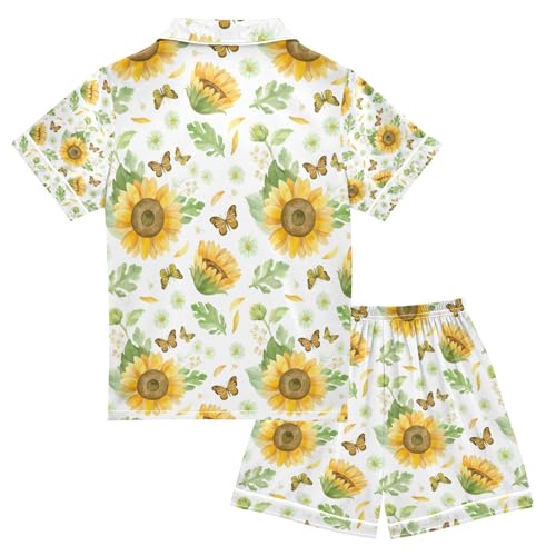 senya Chrysanthemums Butterflies Satin Summer Pajama Sets Silk Short Sleeve Button Down Sleepwear2