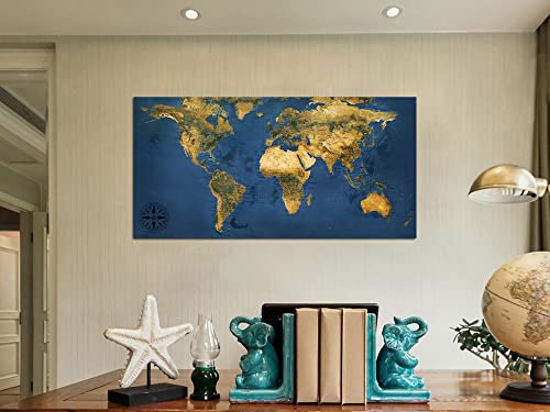 Acocifi World Map Wall Art Large Blue Canvas Old Map Of The World Picture Retro Prints Vintage Nautical Painting Artwork For Living Room Bedroom Study Room Home Office Large Wall Decor Framed 40"X20" #TOP5