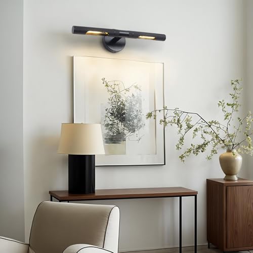 Image of Knurled Black Picture Light for Wall,19 Inch Hardwired Wall Lights for Pictures,Rotatable 360 Modern Gallery Light for Living Room Bathroom Study Room E12 Bulbs Included (BLACK-19inch)
