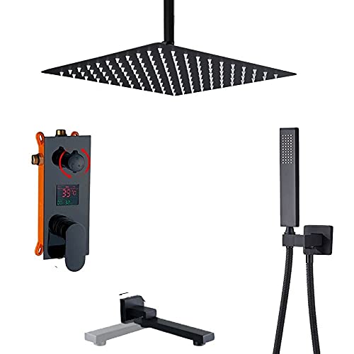 Système de douche cascade noir mat avec affichage de température pour salle de bain