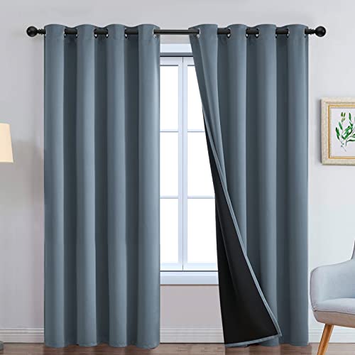Image of Yakamok 100% Blackout Lined Panels, Thermal Insulated Blackout Curtains for Bedroom, Heat Blocking Drapes for Living Room(52Wx84L, Stone Blue, 2 Panels)