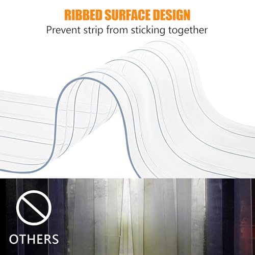 Image of Plastic Strip Door Curtain Roll 150' Length x 8 inch Width x 0.08 inch Thickness Clear Ribbed PVC Curtain Strip Plastic Door Strips for Doorway of Supermarket Garage Warehouse Barn Pet Animal House