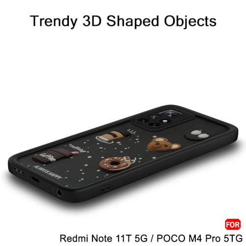 Image of TheGiftKart Back Cover Case for Redmi Note 11T 5G / Poco M4 Pro 5G | Cute Fun Cartoon 3D Bear Coffee Case | Full Camera Protection | Shockproof Cover for Redmi Note 11T / Poco M4 Pro (Silicone, Black)