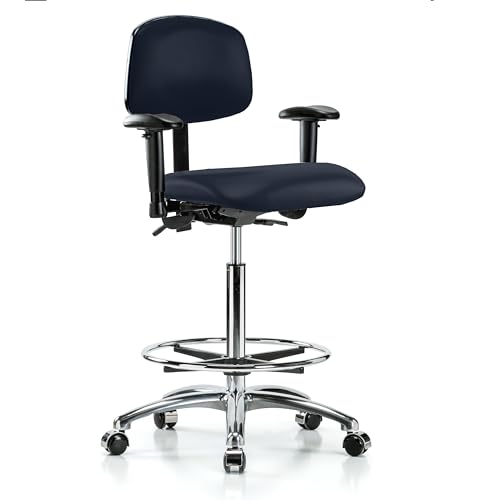 Image of Perch Chrome Multi-Task Office Chair with Adjustable Armrests and Foot Ring | High Bench Height 26.25 inch-36 inch | Imperial Fabric