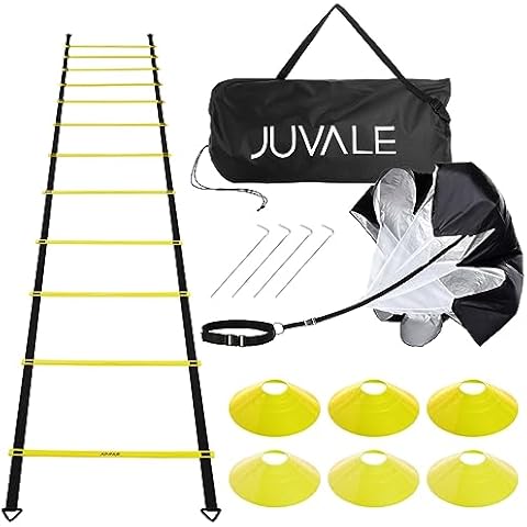 Juvale Agility Ladder Workout Equipment with 6 Speed Training Cones and Resistance Parachute, Footwork Skills Drill Gear for Football and Soccer (20 Ft) Cover