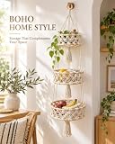 3-poziomowy kosz na owoce wiszący boho – makrama bawełniana linka do przechowywania 110 cm