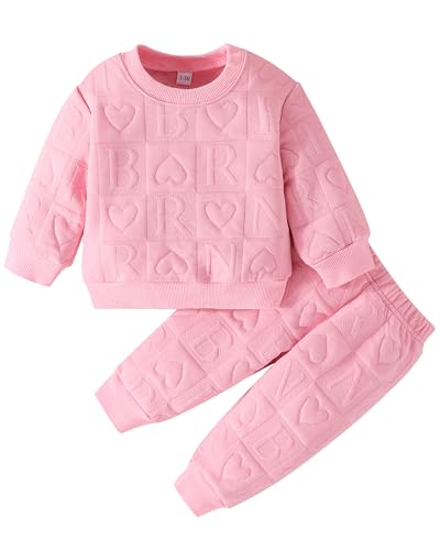 Jecson Toddler Baby Girl Clothes: Soft Warm Outfits Set Quilted Heart Sweatshirt & Pants Cute Fall Winter Home Out 2Pcs 3M-4T - Main Image