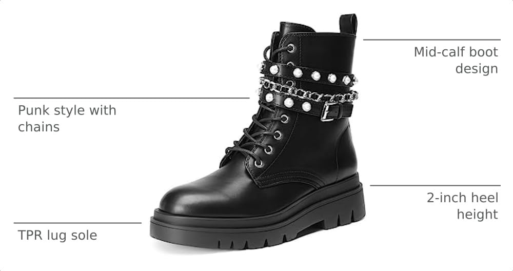 DREAM PAIRS Lace-Up Combat Ankle Boot with Chain Details (women), alternate view 3