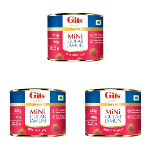 Image of Gits MiNi Gulab Jamun Open & Eat Tin 225 gms | 8 pieces | Small Pack | Quick Sweet Cravings (Pack of 3)