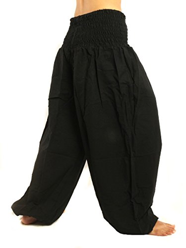 jing shop High Cut Harem Baggy Pants with Wide Legs and Smocked Wide Waist Cotton4