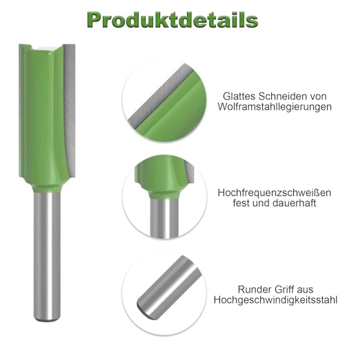 Fräser für Oberfräse, 7 Stück Alloy Router Bits, Multi Size Messer Set, Double Edge Straight Router Bits, Zubehör für die Holzbearbeitung, 6 mm Schaft, für Holzschneiden, Holzbearbeitung DIY, Grüne