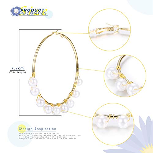 Florideco 4-6 Pairs 55-77Mm Faux Pearl Huge Hoop Earrings For Women Lightweight Open Large Circle Round Beaded Earrings Brides Jewelry #TOP1