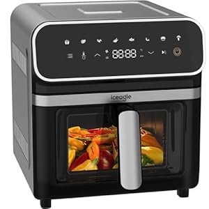 Heteluchtfriteuse, 6,7 liter, airfryer XXL, heteluchtfriteuse zonder vet, 2200 W heteluchtfriteuse met 8 kookprogramma’s, digitaal display, met Duits receptenboek