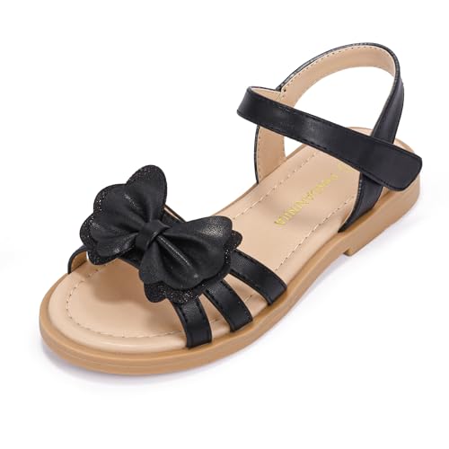 Image of PANDANINJIA Girls Sandals, Open Toe Cute Bow Princess Girls Flats, Sparkly Summer Dress Shoes Sandals for Toddler /Little Kid /Big Kid