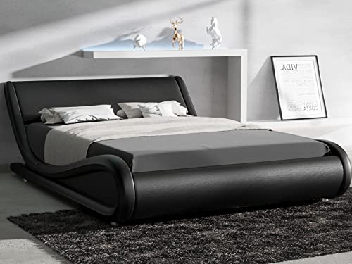 Imusee Bed Frame Full Size, Faux Leather Upholstered Low Profile Platform Bed With Curved Adjustable Headboard, Mattress Foundation With Wood Slat Support, No Box Spring Needed, Black #TOP6