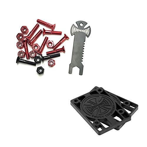 INDEPENDENT Trucks Skateboard Hardware 1" Black/Red + Tool + Black Indy Risers