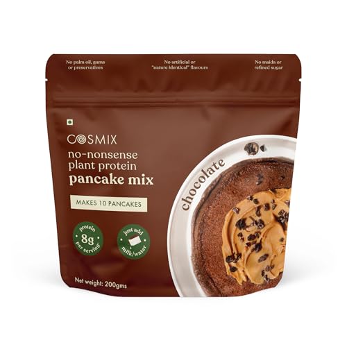 Image of Cosmix No-Nonsense Protein Pancake | 8g Protein /Serving | Instant Breakfast with Supergrain Blend (Oats, Jowar, Kodo, Little Millet) | Pancake Mix | No Maida, No Refined Sugar | Chocolate - 200g
