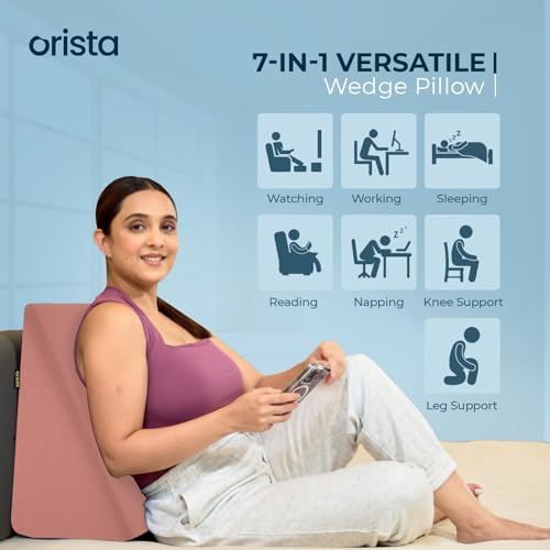 Image of Orista Wedge Pillow Made with Advance Gel Blended Memory Foam Complete Back Support, Acid Reflux, Anti Snoring, Leg Elevation, Improves Comfort and Posture | 20 x 20 x 10 Inch | Pink Velvet Cover