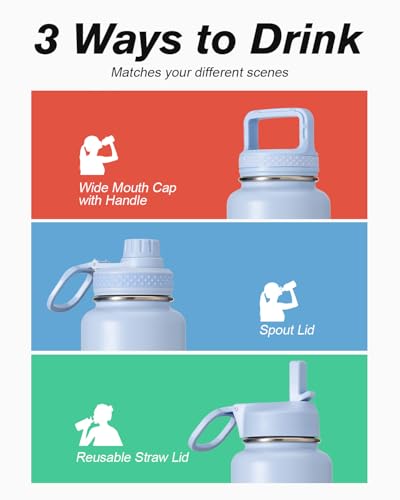 Image of Coolflask 40 oz Water Bottle Insulated with Straw & 3 Leakproof Lids