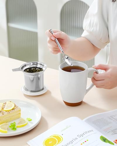 MALACASA Ceramic 18 oz Tea Mug with Lid and Infuser, Khaki White | Large Tea Cup for Loose Leaf Tea, Heat-Resistant, Microwave & Dishwasher Safe, Speckled Glaze Coffee & Tea Brewer Mug - image 9
