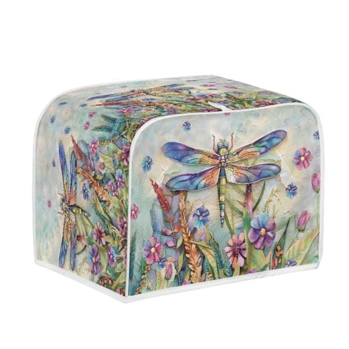 Image of Talayituse Dragonfly Daisy Print 2 Slice Toaster Covers Dust Protection Bread Maker Covers Toaster Oven Cloth Cover Kitchen Accessories Washable Appliance Cover with Handle, S